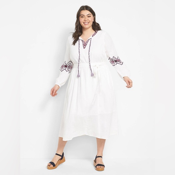 Lane Bryant Boho Embroidered Midi Dress Long Sleeves w/Pockets Size 14 New w/Tag - Picture 9 of 9